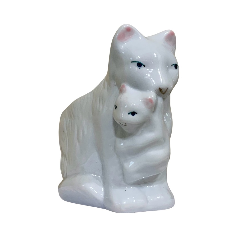Mama Cat Holding Baby Kitten Planter Figurine, Ceramic, Vintage - (1950's)